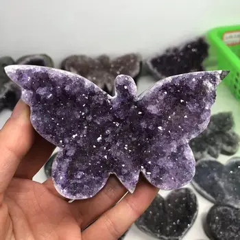  1 buc 400-600g Dur Naturale Fluture în Formă de Geode de Ametist Grup Cristale Pietre de Vindecare