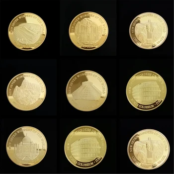  1 buc Moneda de Aur Șapte Minuni ale Lumii Monedă Comemorativă de Colectare Decor Nou
