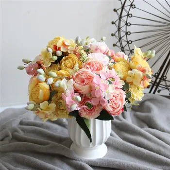 1 Pachet de Flori Artificiale de Mătase Bujor Buchet Crizanteme Petrecere de Nunta Decor Flori False pentru Acasă DIY Decorare Ghirlande