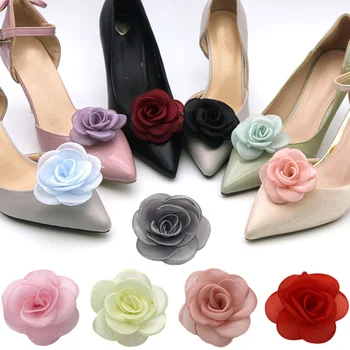  1 Pereche Tesatura Flori de Trandafir Clipuri Pantofi Detașabile Pantofi Decor Petrecere de Nunta cu Toc Accesorii pentru Femei, Fete 10 Culori