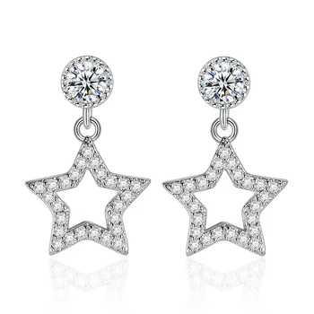  100% argint 925 moda strălucitoare de cristal geometrice doamnelor'stud cercei pentru femei en-gros de bijuterii cadou