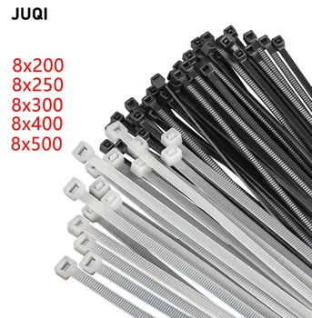  100BUC 8x200 auto-blocare din plastic nailon cablu cravată alb negru Lățime standard de 7,6 mm cablu cravată inel fix de cravata cablu 8x300 8x500