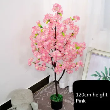 120CM Inaltime Pink Cherry Blossom Tree Ghiveci de Simulare Fals Mătase Ramură de Flori Plante de Ornament Pentru Decor Acasă