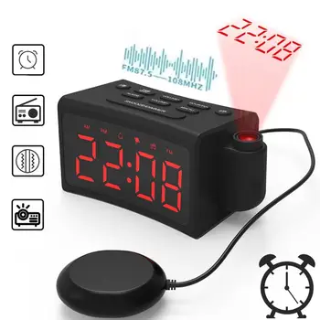  180°Rotație de Proiecție Digitală Curbat Radio Ceas cu Alarma Radio + Proiecție + Singur Ceas Deșteptător + Vibrații pentru Traverse Grele