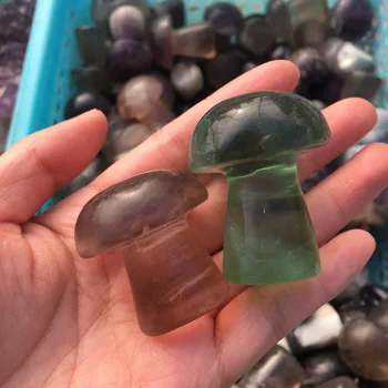  1buc frumos sculptate manual naturale cristal de cuarț piatra fluorit verde ciuperci 70g