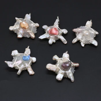  1buc Natural Testoasa Formă de Piatră se Amestecă Culorile Perla Sârmă de Argint Pandantive de Cristal pentru Colier Bijuterii de Luare Dimensiune 35x50mm