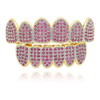  1set Noua Moda Hip-Hop, Rock Dinți Grillz Diamant Roz Dinte Pietre Bijuterii de Sus și de Jos Dinti Bretele Set pentru Barbati Femei Halloween