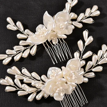  2 buc Culoare Argintie Simulate Perla Flori Pieptene de Par Mireasa pentru Fete Ornamente de Păr de Nunta Bijuterii Accesorii de Par Agrafe de par