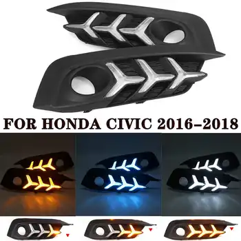  2 buc LED DRL Daytime Running Light Semnal, Lampa de Ceață proiectoare Ceata Gaura pentru Honda Civic 2016 2017 2018
