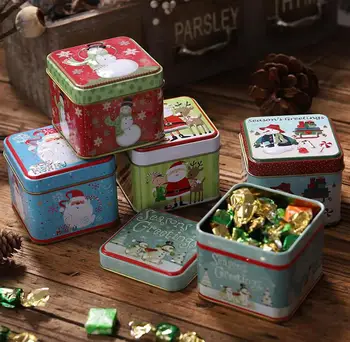  2 BUC Multi-Scop Creativ Pătrat Bomboane Staniu Cutie Trata Cutie de Bomboane de Crăciun Biscuit de Ciocolata Boxs Copii Cadouri Pentru Festival