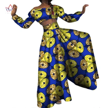  2 Buc Set Top si Pantaloni Costume Mare Picior Pantaloni din Africa de Bumbac Imprimare Femeii Plus Dimensiunea Femei Africane Tradiționale de Îmbrăcăminte WY2509
