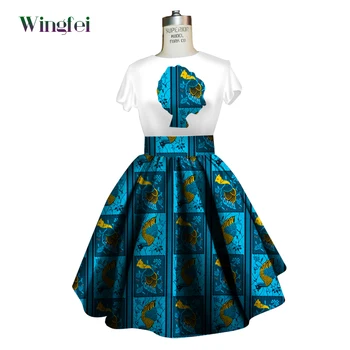  2 Bucăți Set African Print Fusta și Top Mozaic Africa Stil T-shirt și Fustă Scurtă Dashiki Rochie din Africa de Oameni Boubou WY2726
