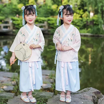  2 Culori Originale Fete Hanfu Costum Stil Tradițional Chinezesc Tub Lung Fusta Mijlocul Copiilor Antic Elegant Costum Tang
