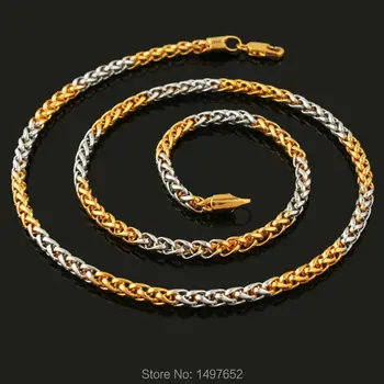  2017 Trendy Două Ton Lanț de Aur Colier Barbati Femei Jewelry18K Aur/Argint Placat cu 3 MM 55CM Răsucite Singapore Lanțuri en-Gros