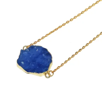  2019 Naturale Neregulate Felie safire conector lanț colier fata albastru cuarț de cristal pandantiv colier de femei cadou
