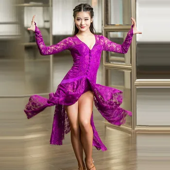  2019 violet dantelă latino rochii dans Rochie de dans latino, rochie dans femei dans rochie de femei pentru dans costume