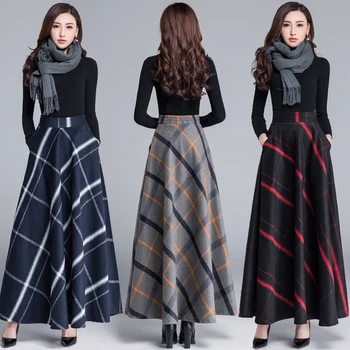  2021 Primăvară fusta femei fuste Toamna și iarna, fuste de lână retro carouri mari dimensiuni femei iarna jumătate-lungime fusta de lână