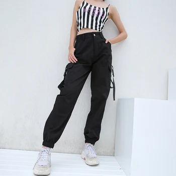  2021 Streetwear Pantaloni Femei Casual Joggeri Negru Talie Mare Libertate De Sex Feminin Pantaloni Stil Coreean Doamnelor Capri Pantaloni
