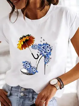  2022 Haine de Moda T-shirt de Imprimare Femei de sex Feminin de Flori de Vară Dulce Doamnelor Minunat Casual cu Maneci Scurte T Îmbrăcăminte Graphic Tee
