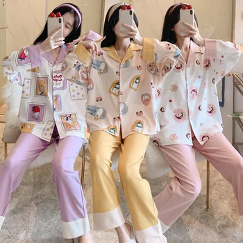  2022 Primavara Toamna cu Maneca Lunga Print Pijama Seturi pentru Femei coreene Liber Sleepwear Costum de Pijama Homewear Pijama Mujer Haine de Acasă