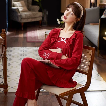  2022 Primavara Toamna Printesa cu Maneci Lungi din Bumbac Pijama Seturi pentru Femei Chineze Pijamale Pijama Homewear Pijama Mujer Haine