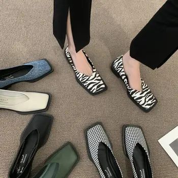  2022 Slip-on Moale cu Talpi Negru Haimana Pantofi Plat pentru Femei Square Toe Pantofi Singur Simplu Temperament Pantofi de Piele de Primavara Toamna