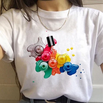  2022 Vara Femei T-Shirt lac de Unghii Imprimat Tricouri Femme Topuri Casual Tee Harajuku ' 90 Vintage Alb Tricou Haine de sex Feminin