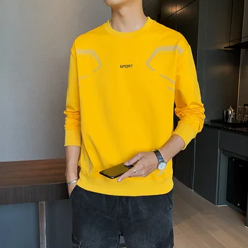 2023 Nou Primăvara și Toamna din Bumbac coreeană de Moda Pulover Barbati Bottom Tricou Vrac Gât T-shirt cu Maneca Lunga