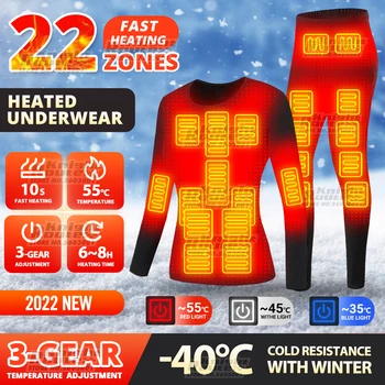  22 Zona Încălzită Jacheta Barbati Lenjerie de corp Termică USB Costum de Schi Încălzit Vesta de Lână Cald Lung Johns Încălzire Moda Haine de Iarna Cald