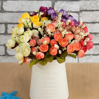  22cm Artificiale Flori de Trandafir Flexibil Pânză Faux Flori Artificiale Boboc de Trandafir Cu Tulpina Buchet de Nunta DIY
