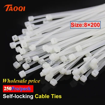  250Pcs/pachet 8*200mm cabluri Nailon 5.1 mm lățime de Auto-blocare din Plastic Nailon Legați de Sârmă Cravată Zip prețul cu ridicata