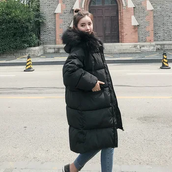  2xl Mare guler de blană cu glugă călduroasă gros de bumbac jacheta de iarna pentru femei nou versiunea coreeană liber pâine pe Jos de bumbac, strat de sex Feminin