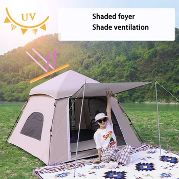  3-4 Persoane Portabil Pliant De Vinil Impermeabil De Protecție Solară În Aer Liber Camping Ventilație Cort Complet Automată De Primăvară Cort