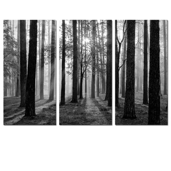  3 Bucăți de Pădure Peisaj, Decor Acasă Poster Alb-Negru Copaci Panza de Imprimare de Artă Modernă, Stil Imagine Living Arta de Perete