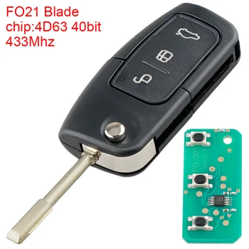  3 Butoane 433 Mhz Telecomanda Auto de schimb cheie 4D63 40Bit Chip și FO21 Lama se Potrivesc pentru Ford Monde FOCUS FIESTA GALAXY S MAZ
