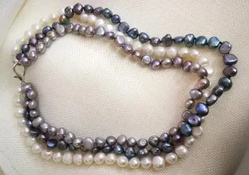  3 Fire de 9mm alb gri negru culori baroc plat colier de perle naturale de apă dulce pearl Femeie Bijuterii 35cm 14