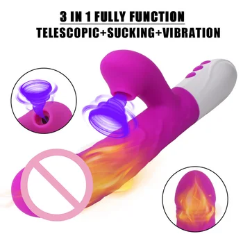  3 În 1 Telescopice Rotative Vibrator Încălzire Pizde care Suge Vaginul, punctul G a Stimula Vibratoare Jucarii Sexuale pentru Femei Rabbit Vibrator