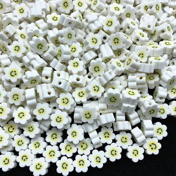  30buc/Pachet 10mm lut polimeric alb, floarea-soarelui smiley margele