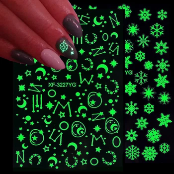  3D Nail Art Sticker Fluorescent Flăcări Luminoase Stele Galaxy Inima Fluture de Design de culoare închisă, Decalcomanii de Unghii Decoratiuni de Arta Unghiilor