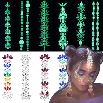  3D Sclipici Cristal Frunte Diadema Autocolant de Păr Bijuterii Festival de Muzică la Modă Strălucitoare Fața Corpului Gem Luminos Tatuaj Temporar