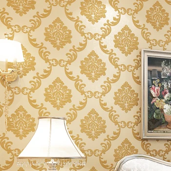  3d Stil European Damasc Tapet de Lux Auriu Floral Living, Dormitor, Tv Fundal Tapet Damasc Pentru Pereti Roll