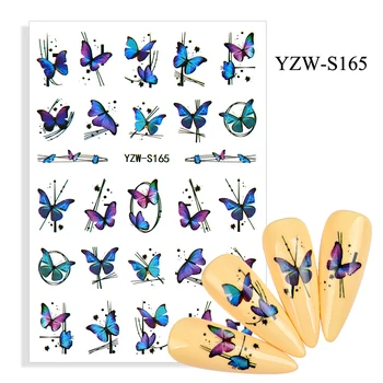  3D Unghii Autocolante Fluture Acuarelă Decalcomanii de Flori Albastre Glisante Împachetări Manichiura de Vara Decoratiuni de Arta Unghiilor