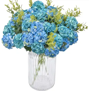  4 Pachete de Mătase Artificială Hortensie Fals Mireasa domnisoare de Onoare Buchet de Flori pentru Petrecerea de Nunta Decor Acasă, 10 Cap, 36cm (Albastru)