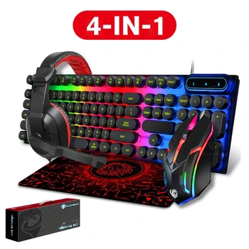  4 în 1 Tastaturi Gaming Mouse & RGB Căști cu Fir Tastatură Mecanică Mouse-Setul de Căști cu microfon pentru Laptop Jocuri PC