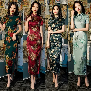  4xl Nouă Primăvară-Vară Retro Chineză Qi Pao Pentru Femei Tradițională Chineză Butoane Printied Slim Cheongsam dressup Îmbunătățit Qipao