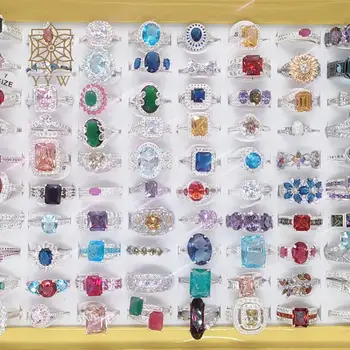  50pcs/Cutie de Lux Stras Inel de Alamă Pentru Femei Anillos Mujer Moda Bijuterii Pătrat Geometrice Inele Rotunde Set pentru Femei