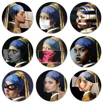  58mm Fata Cu Cercel de Perlă Vermeer Icoane Personalizate Ace Insigna Decor Broșe Metalice Insigne Pentru Haine Rucsac Decor