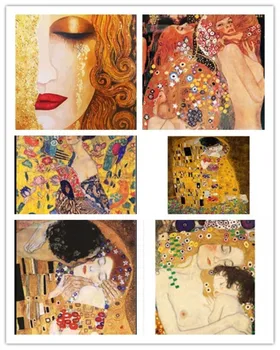  5D Diy Diamant Tablou goblen Kit Klimt Complet Piața Diamant Rotund Broderie de Aur Lacrimi Fata Stras Decor Acasă