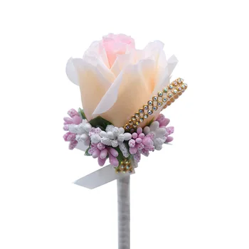  5Pieces/Geanta Handmade Nunta Boutonniere Mire Cavaler de onoare buchetel de flori Artificiale Flori Sampanie Trandafir de Mătase pentru Bărbați Costum Brosa Flori