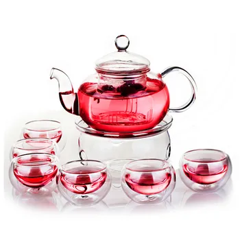  600ml Set Ceainic de Sticlă rezistente la Căldură Ceainic cu Suport de Lumanare Rotund Ceașcă Ceai de Flori de Ceai Kung Fu Oală Teaware Cadou